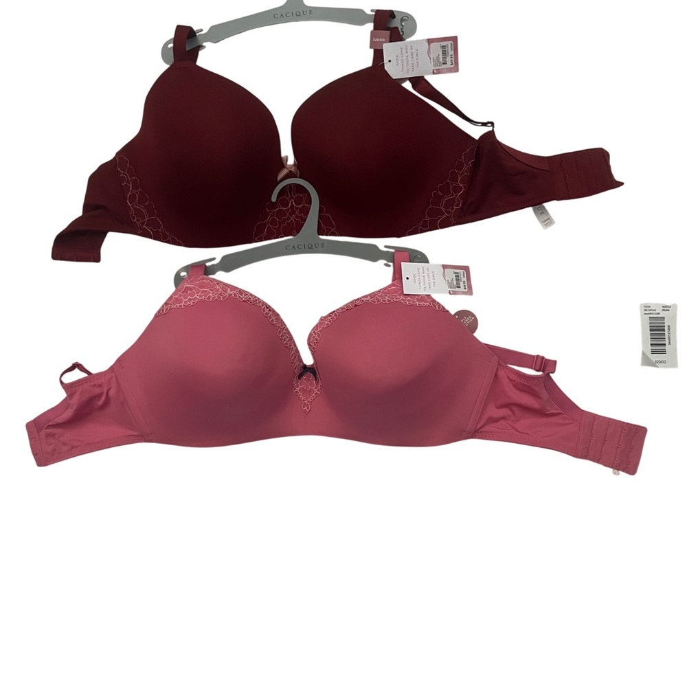 Cacique Two-Pack Smooth Bras in Burgundy and Pink